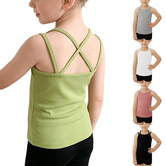 Bxsruta Girls Criss Cross Halter Tank Top Soft Cotton Sleeveless Crew Neck Slim Fitted Crop Top for Casual Wear