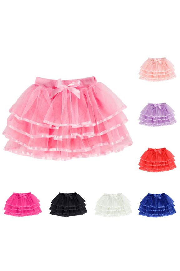Girls Elastic Waistband Mesh Cake Skirt with Bow Pleated Layered Tutu for Daily Wear Party