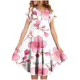 thumbnail image 1 of Bxsruta Girls Floral Print Short Sleeve Dress with Ruffled Pockets Round Neck Casual Summer Dresses for Kids Ages 4-12 Years, 1 of 6