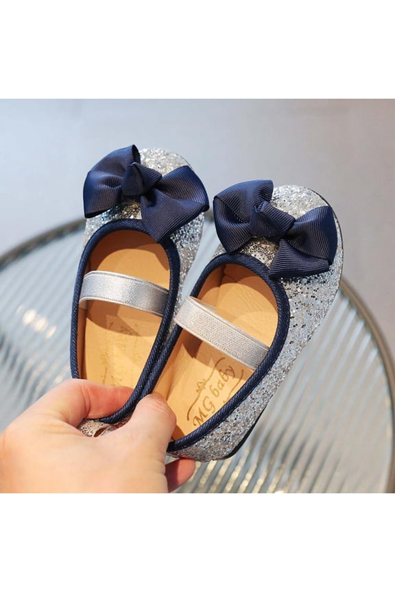 Girls Glitter Bow Soft Sole Loafers Comfortable Flat Shoes for Spring Summer Princess Style