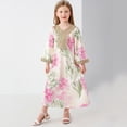 thumbnail image 1 of Bxsruta Girls Long Sleeve Ethnic Print Robe Dress for Kids Big Girls Casual Party Wear, 1 of 7