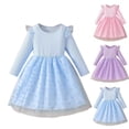 thumbnail image 1 of Bxsruta Girls' Long Sleeve Round Neck Mesh Princess Dress Soft Breathable Party Dress for 3-10 Years, 1 of 8