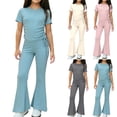 thumbnail image 1 of Bxsruta Girls Lounge Sets Two Piece Outfits Short Sleeve Crewneck Top and Wide Leg Pants, 1 of 6