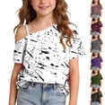 thumbnail image 1 of Bxsruta Girls Off The Shoulder Short Sleeve Loose Fit Pullover Top Cute Splash Print T Shirt Comfy Summer Tee, 1 of 8