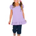 thumbnail image 1 of Bxsruta Girls' Puffed Sleeves T-Shirt with Ruffle Hem, Soft Breathable Polyester for Party and Casual Wear, 1 of 8