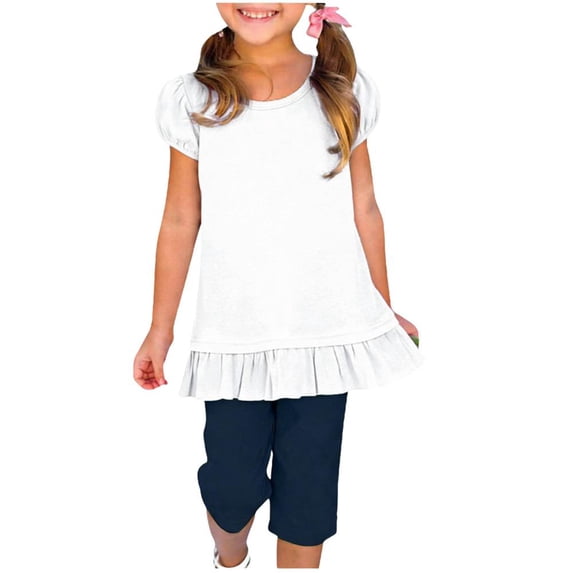 Bxsruta Girls' Puffed Sleeves T-Shirt with Ruffle Hem, Soft Breathable Polyester for Party and Casual Wear