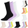 thumbnail image 1 of Bxsruta Girls Ruffle Crew Socks Lettuce Trim Ribbed Mid Calf Casual Socks, 1 of 7