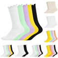 thumbnail image 1 of Bxsruta Girls Ruffle Crew Socks Lettuce Trim Ribbed Mid Calf Casual Socks, 1 of 7