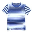 thumbnail image 1 of Bxsruta Girls Shirts, Children's Summer Stripe Print Recreational Sports Short Sleeved Round-Neck Blouse T-shirt for Kids, Dark Blue 12-13Years, 1 of 6