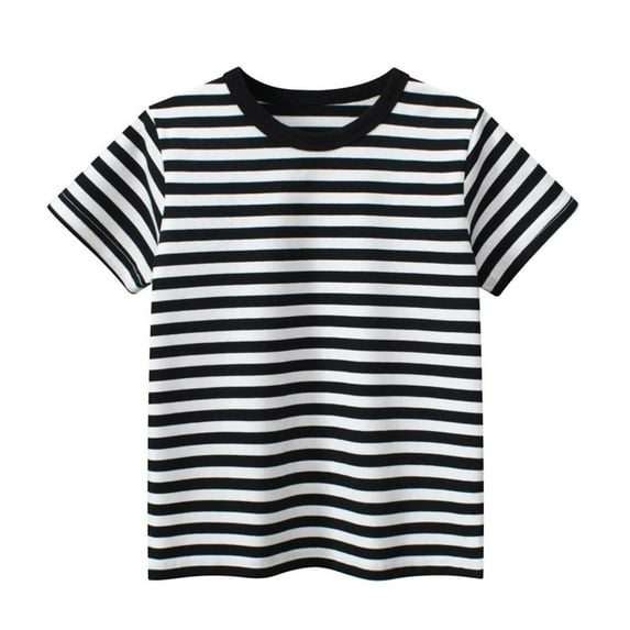 Bxsruta Girls Shirts, Children's Summer Striped Round Neck Top Short Sleeved T-shirt, Black 11-12Yearsb