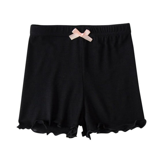 Bxsruta Girls Shorts, Child's Summer Leggings Shorts Girls Solid Elastic Waist Bow Short Pants Medium-sized Children's Outerwear Pants, Black 1 Years