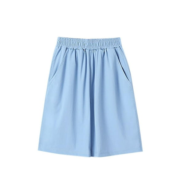 Bxsruta Girls Shorts, Solid Color Children's Sports Shorts Summer Drying Shorts Ice Silk Boy Pant, Light Blue 11 Years