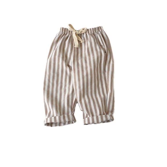 Bxsruta Girls Shorts, Summer Children's Casual Stripe Pants Children's Rubber Waist Beach Pants, Khaki 1 Years