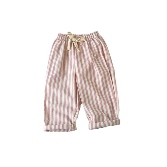 Bxsruta Girls Shorts, Summer Children's Casual Stripe Pants Children's Rubber Waist Beach Pants, Pink 3 Years