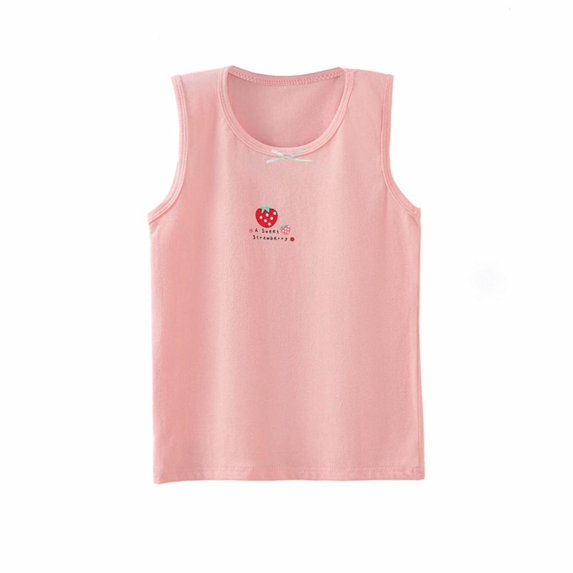 Bxsruta Girls Sleeveless Camisole Breathable Sweat Wicking Soft Lycra Tank Top Summer Strawberry Print 2-10 Years