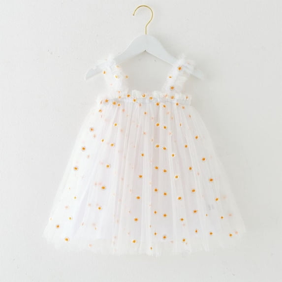 Bxsruta Girls Sleeveless Dress with Spaghetti Strap Embroidered Mesh A Line Skater Dress Toddler Little Girl Sizes 1-7 Years