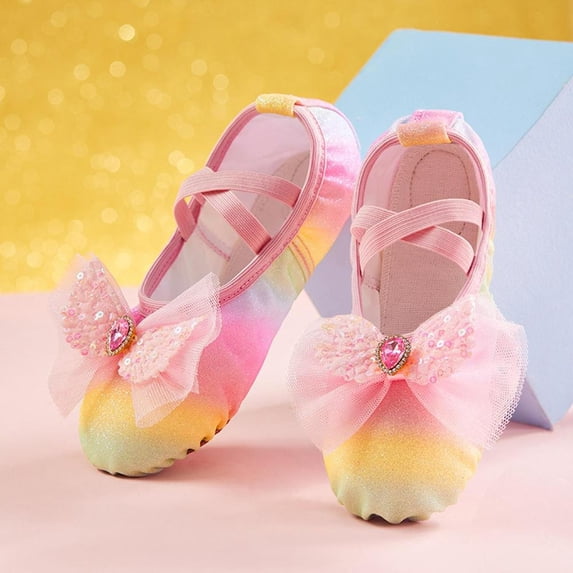 Bxsruta Girls Soft Sole Dance Shoes Sequin Bow Leather Ballet Tap Shoes for Toddler Little Kids Big Kids