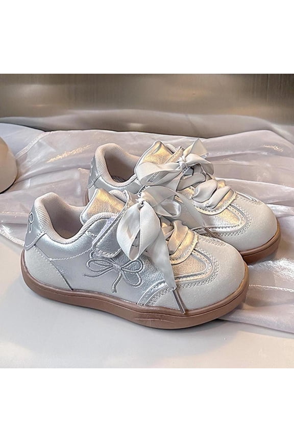 Girls Soft Sole Shoes Faux Leather Casual Sneakers Toddler Little Kid Big Girl Bow Fashion Sneakers