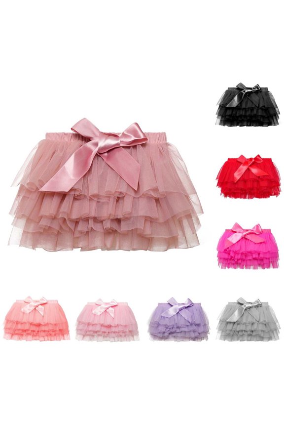 Girls Summer Bow Knot Skirt Soft Casual Pull on Short Skirt with Lining for Toddler Little Girls
