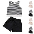thumbnail image 1 of Bxsruta Girls Summer Outfit Sets 2 Pieces Toddler Short Sleeve Round Neck Tops and Elastic Waist Pants Casual Kids Clothing Ensemble, 1 of 8