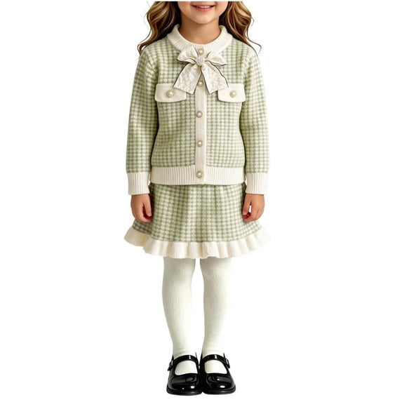 Bxsruta Girls Sweater and Skirt Set Long Sleeve Button Down Outfit Casual School Party Wear