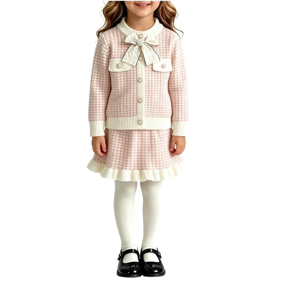 Bxsruta Girls Sweater and Skirt Set Long Sleeve Button Down Outfit Casual School Party Wear