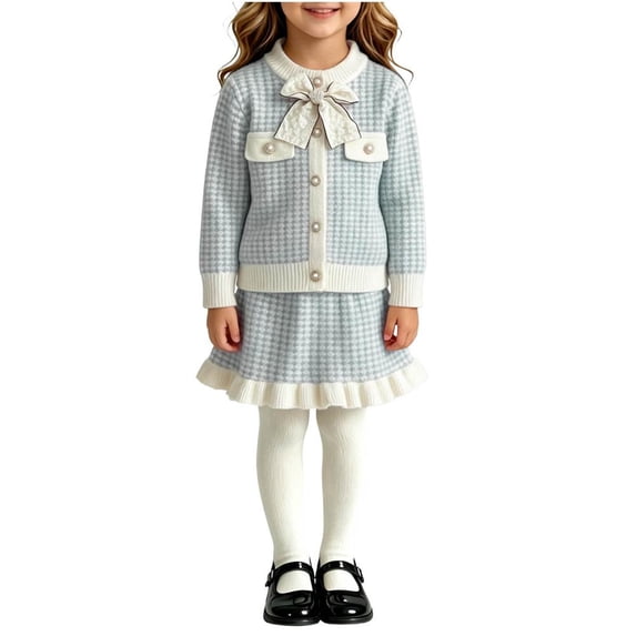 Bxsruta Girls Sweater and Skirt Set Long Sleeve Button Down Outfit Casual School Party Wear