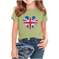 thumbnail image 1 of Bxsruta Girls T Shirts, Summer and Spring British National Flag Printed Fashion Children's Round Neck Short Sleeve School Blouse Printed T-shirt Shirt, Green 7 Years, 1 of 5