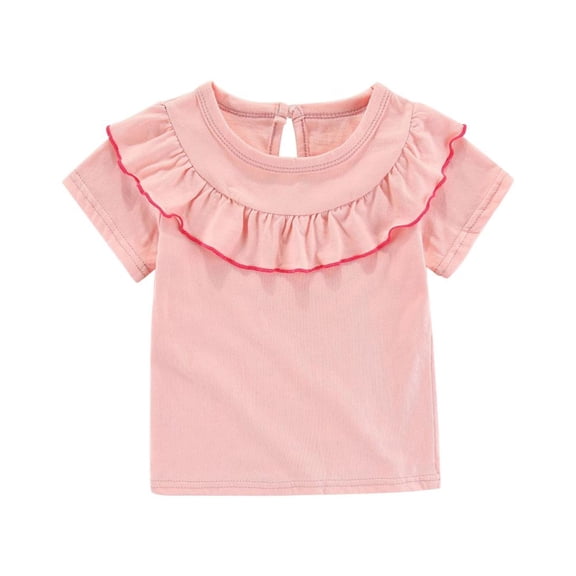 Bxsruta Girls T Shirts, Toddler Kids Girls Fashion Cute Solid Color Breathable Soft Flounce Short Sleeve Top, Pink 6 Months