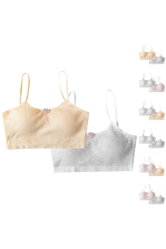 Girls Wirefree Camisole Bra 2 Pack Seamless Soft Stretchy Training Bras for Tweens Teen Girls Everyday Wear Sizes 7-13 Years