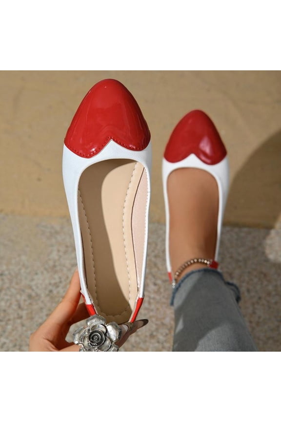 Heart-Print Pointed-Toe Flats with Round Neckline, Lightweight Design for Spring/Summer Casual Styling