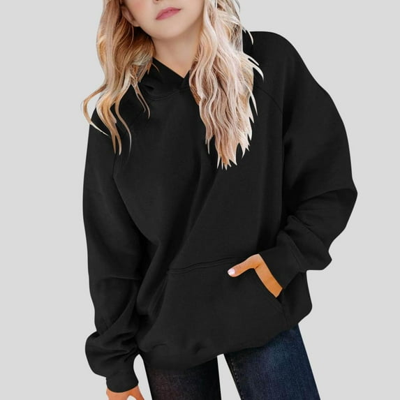 Bxsruta Hoodie for Kids, Kids Clothes Children's Solid Color Long Sleeved Casual Sports Hoodie Long Sleeved Hooded Top with Shoulder Inserts