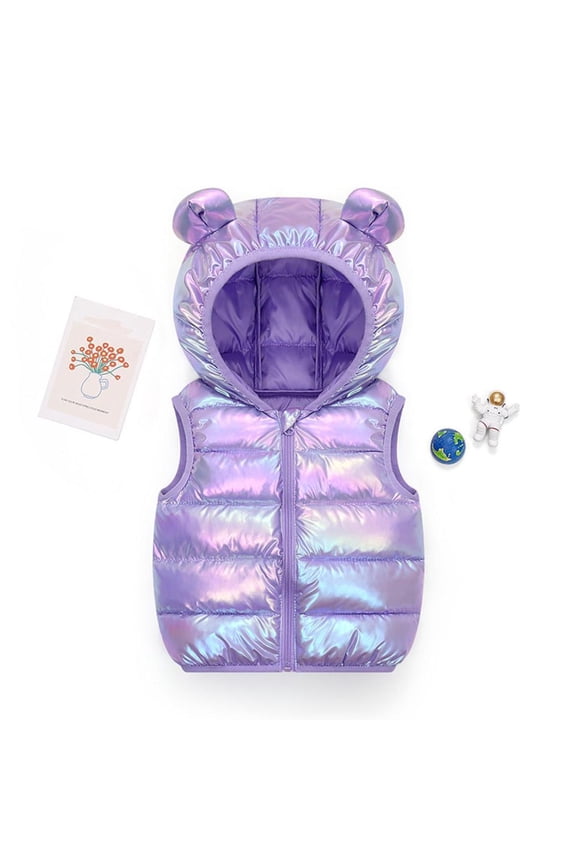 Jacket for Girls, Boys and Girls Bright Face Solid Color Round Neck Sleeveless Hooded Versatile Short Top for Wearing Outside Fall and Winter Top Jacket Camisole Sleeveless