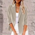 thumbnail image 1 of Bxsruta Jacket for Women, Women's Corduroy Notched Lapel Jacket, 3/4 Sleeve Button Front Cropped Blazer with Pocket, Smart Casual Cover Up for Business Casual, 1 of 7