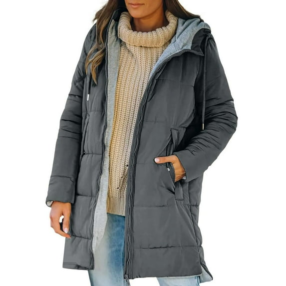 Bxsruta Jacket for Women, Women's Hooded Outerwear Jacket with Pockets, Long Sleeve Loose Outerwear for Winter, Casual Fleece-Lined Warm Coat for Outdoors