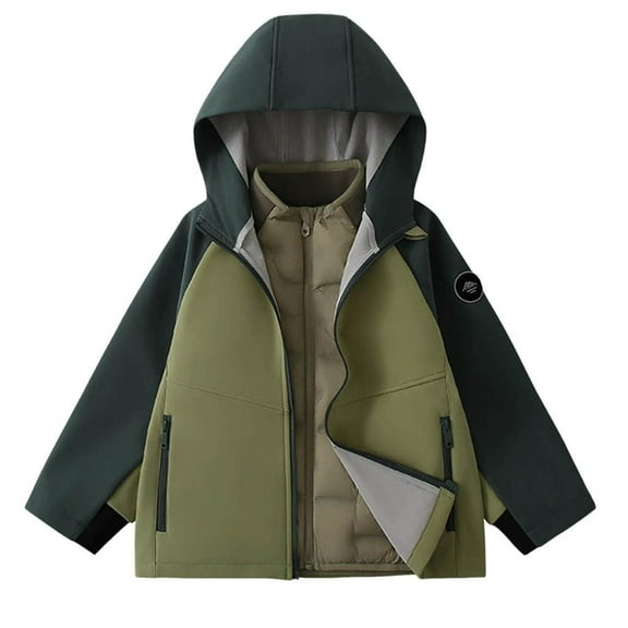 Bxsruta Jacket for Boys, Children's Adding Fleece for Warmth Recreational Sports Long Sleeve Hooded Blouse Outdoor Hooded Jacket
