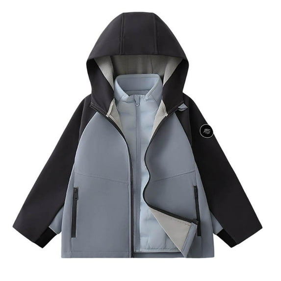 Bxsruta Jacket for Boys, Children's Adding Fleece for Warmth Recreational Sports Long Sleeve Hooded Blouse Outdoor Hooded Jacket