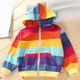 thumbnail image 1 of Bxsruta Jacket for Boys, Rainbow Striped Boys Hooded Sweatshirt, Long Sleeve Zippered Casual Jacket, 1 of 4