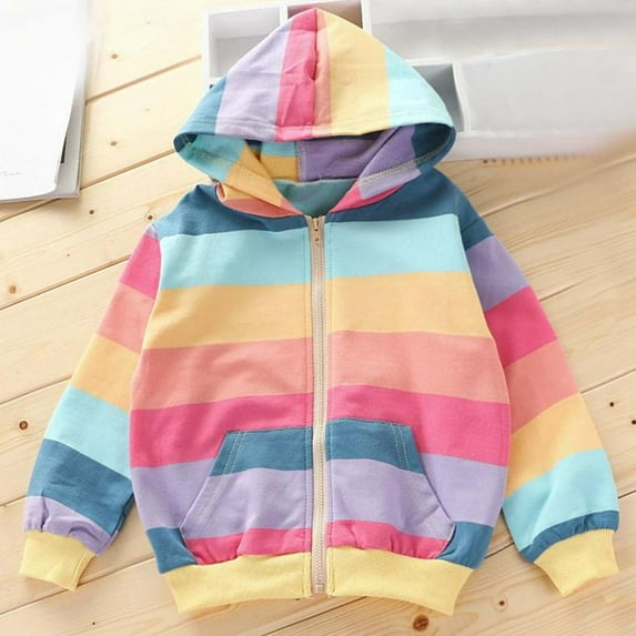 Bxsruta Jacket for Boys, Rainbow Striped Boys Hooded Sweatshirt, Long Sleeve Zippered Casual Jacket