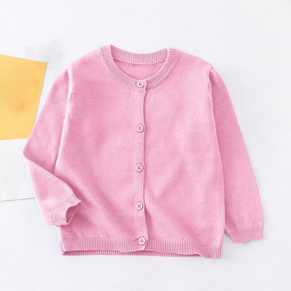 Bxsruta Jacket for Girls, Children's Solid Color Long Sleeved Fleece Knitted Cardigan Long Sleeved Round- Neck Sweater for Kids