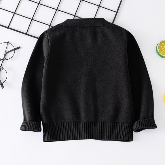Bxsruta Jacket for Girls, Children's Solid Color Long Sleeved Fleece Knitted Cardigan Long Sleeved V- Neck Sweater for Kids