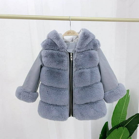 Bxsruta Jacket for Girls, Children's Solid Color Thickened Hood with Insulation Casual Fashion Warm Jacket for Girls with Shoulder