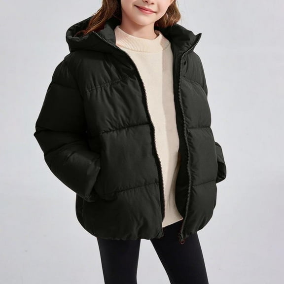 Bxsruta Jacket for Girls, Children's Solid Down Jacket, Thickened Casual Parka with Zipper Front, Warm Winter Outerwear