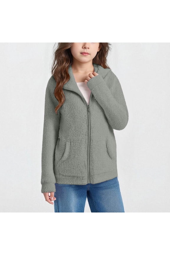Jacket for Girls, Fashion Girl Casual Solid Color Hooded Long Sleeve Pocket Top Coat