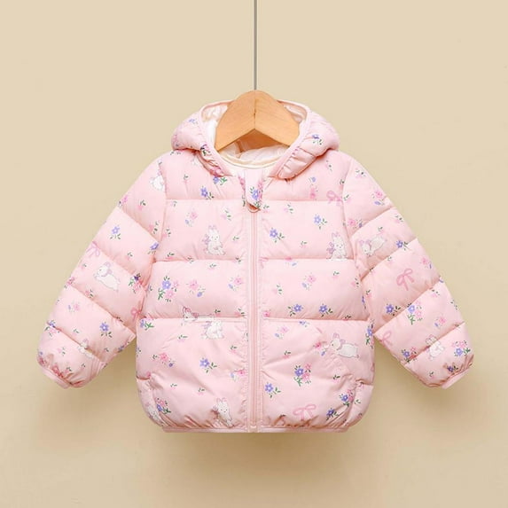 Bxsruta Jacket for Girls, Fleece Hooded Jacket for Kids, Winter Padded Zip Coat with Pockets