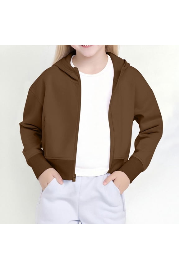 Jacket for Girls, Girls Solid Fleece Full Zip-Front Performance Hoodie Sports Long Sleeve Pullover Crop