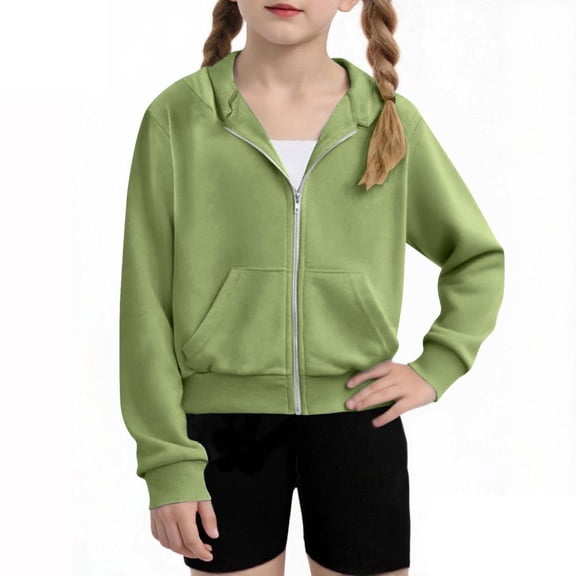 Bxsruta Jacket for Girls, Girls Zip Up Cropped Hoodies Long Sleeve Casual Sweatshirts Jacket with Pockets 4-12 Years
