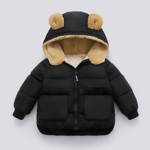 Bxsruta Jacket for Girls, Hooded Winter Coat for Toddlers, Thickened Fleece-Lined Windproof Jacket with Zipper Closure