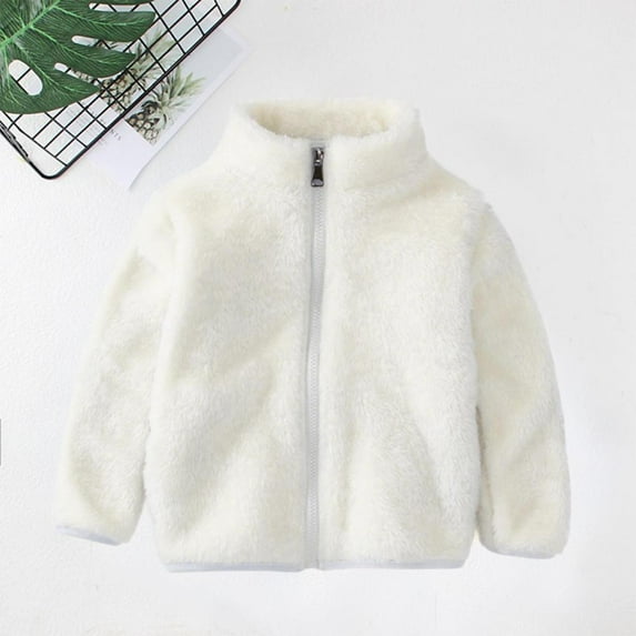 Bxsruta Jacket for Girls, Kids Solid Color Fleece Full Zip Jacket, Long Sleeve Casual Plush Outerwear Top