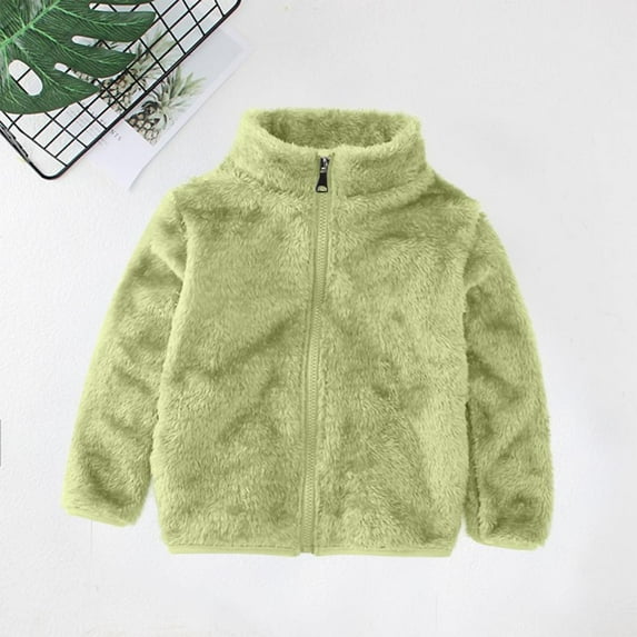 Bxsruta Jacket for Girls, Kids Solid Color Fleece Full Zip Jacket, Long Sleeve Casual Plush Outerwear Top